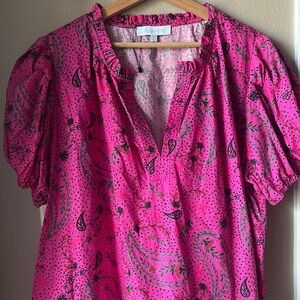 NWOT SUGARLIPS Pink Paisley Floral Puffy Sleeve Blouse